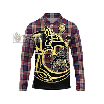 Carnegie Tartan Long Sleeve Polo Shirt with Family Crest Celtic Wolf Style Unisex - Tartan Vibes Clothing