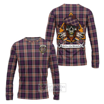 Carnegie Tartan Long Sleeve T-Shirt with Family Crest and Bearded Skull Holding Bottles of Whiskey Unisex - Tartan Vibes Clothing