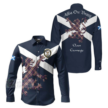 Carnegie Tartan Lion Rampant Long Sleeve Button Shirt Proudly Display Your Heritage with Alba Gu Brath and Clan Name Men's Shirt S - Tartan Vibes Clothing
