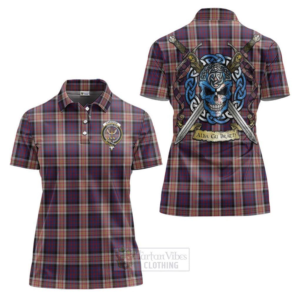 Carnegie Tartan Women's Polo Shirt with Family Crest Celtic Skull Style Women - Tartan Vibes Clothing