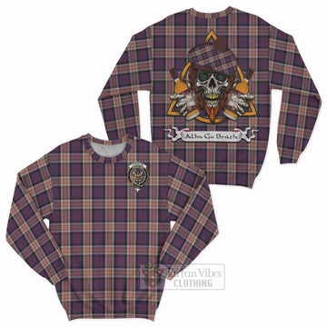 Carnegie Tartan Sweatshirt with Family Crest and Bearded Skull Holding Bottles of Whiskey Unisex - Tartan Vibes Clothing