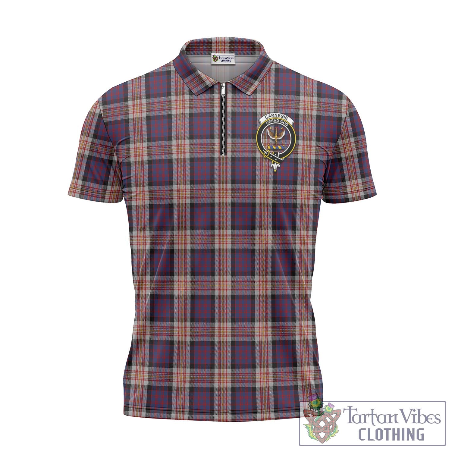 Carnegie Tartan Zipper Polo Shirt with Family Crest Unisex - Tartan Vibes Clothing