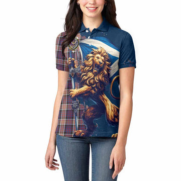 Carnegie Tartan Family Crest Women's Polo Shirt with Scottish Majestic Lion Women - Tartan Vibes Clothing