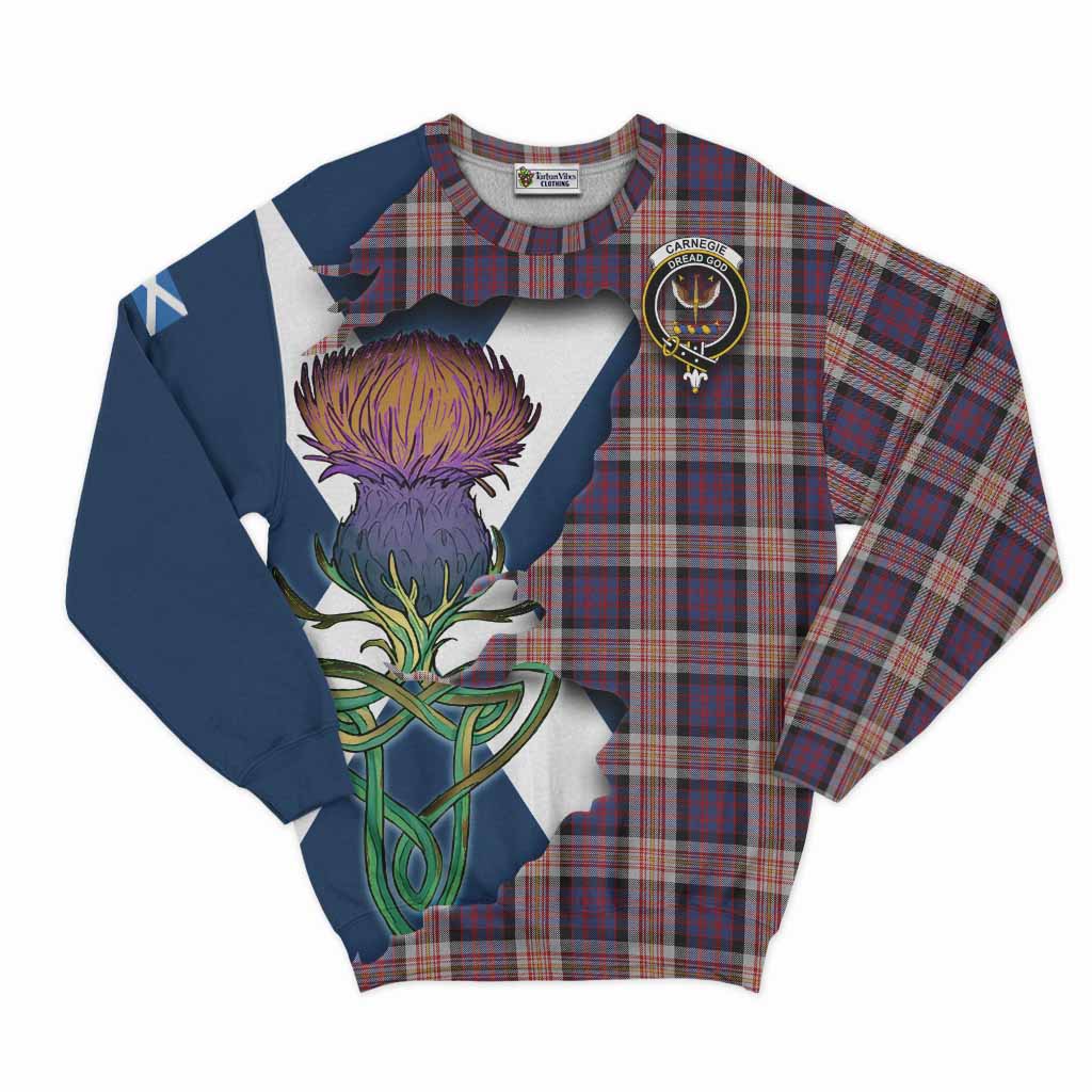 Tartan Vibes Clothing Carnegie Tartan Family Crest Sweatshirt Scottish Thistle Celtic Inspired