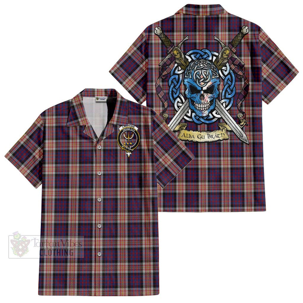 Carnegie Tartan Hawaiian Shirt with Family Crest Celtic Skull Style Kid - Tartan Vibes Clothing
