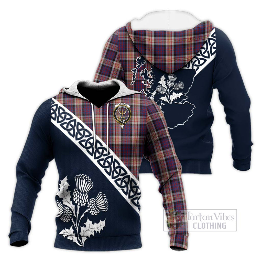 Carnegie Tartan Knitted Hoodie Featuring Thistle and Scotland Map Unisex Knitted Pullover Hoodie - Tartan Vibes Clothing