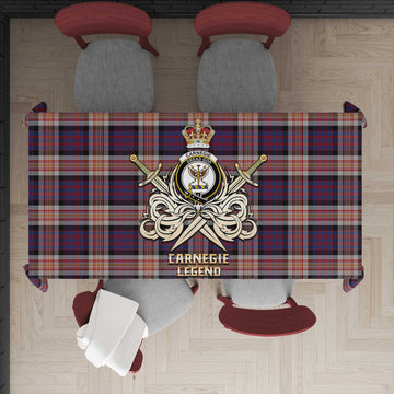 Carnegie Tartan Tablecloth with Clan Crest and the Golden Sword of Courageous Legacy - Tartan Vibes Clothing