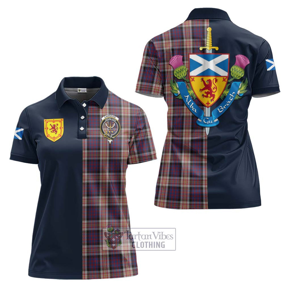 Carnegie Tartan Women's Polo Shirt Alba with Scottish Lion Royal Arm Half Style Women - Tartan Vibes Clothing
