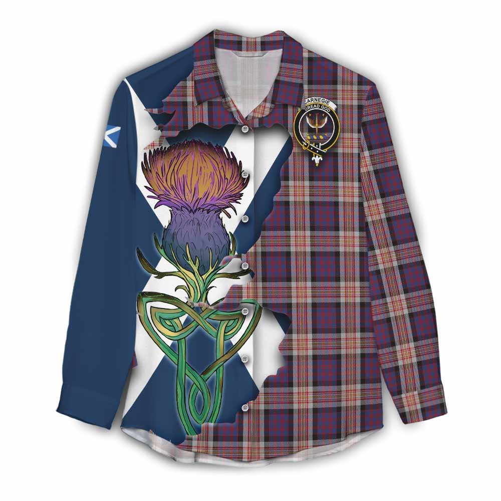 Tartan Vibes Clothing Carnegie Tartan Family Crest Women's Casual Shirt Scottish Thistle Celtic Inspired