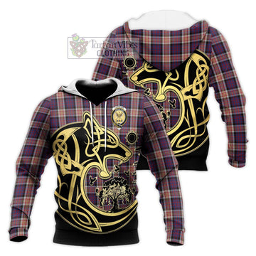 Carnegie Tartan Knitted Hoodie with Family Crest Celtic Wolf Style Unisex Knitted Pullover Hoodie - Tartan Vibes Clothing