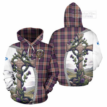 Carnegie Tartan Hoodie with Family Crest and St. Andrew's Cross Accented by Thistle Vines Zip Hoodie - Tartan Vibes Clothing