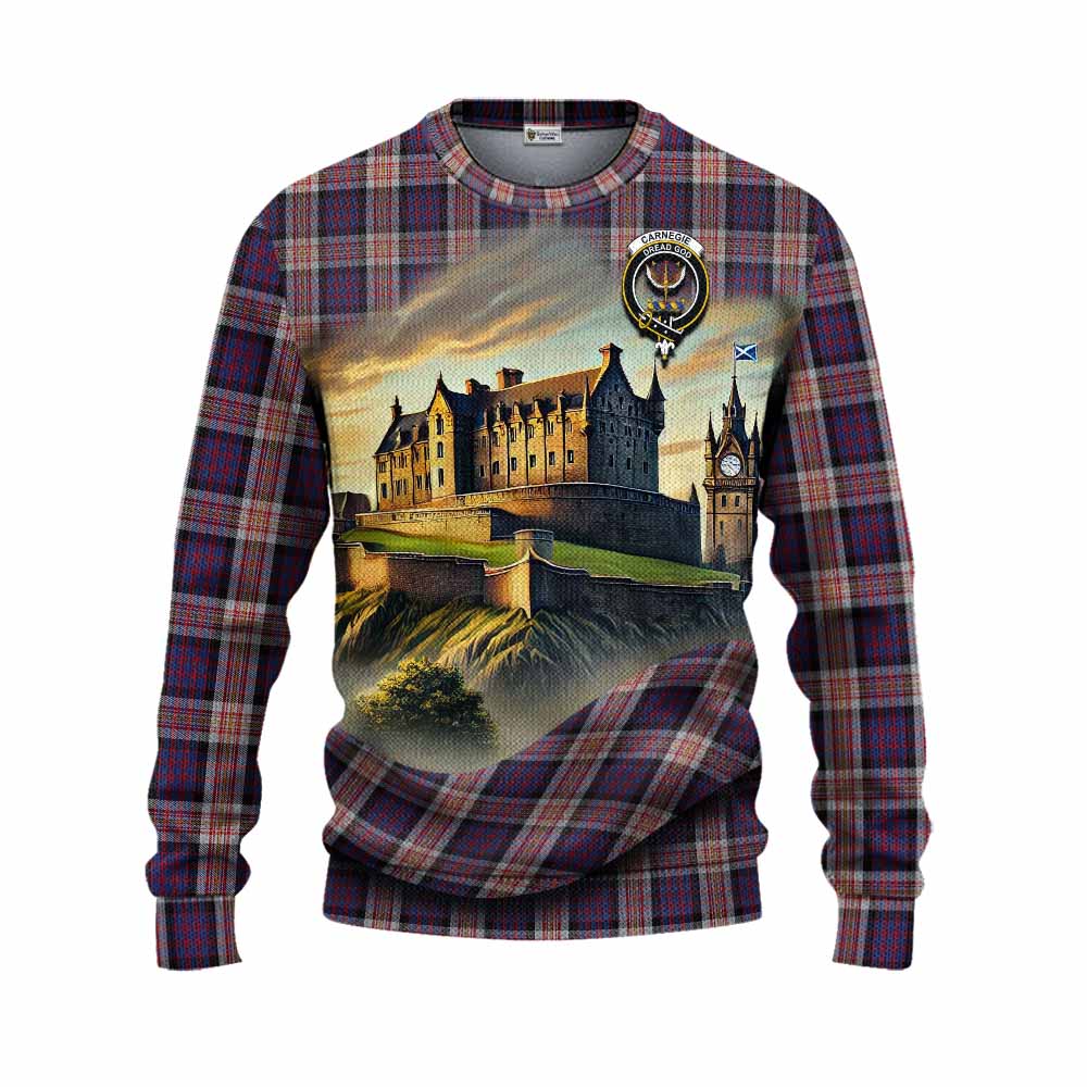 Carnegie Tartan Family Crest Knitted Sweater with Scottish Ancient Castle Style Unisex - Tartan Vibes Clothing