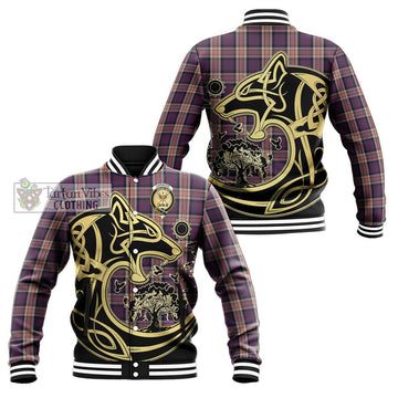 Carnegie Tartan Baseball Jacket with Family Crest Celtic Wolf Style Unisex - Tartan Vibes Clothing