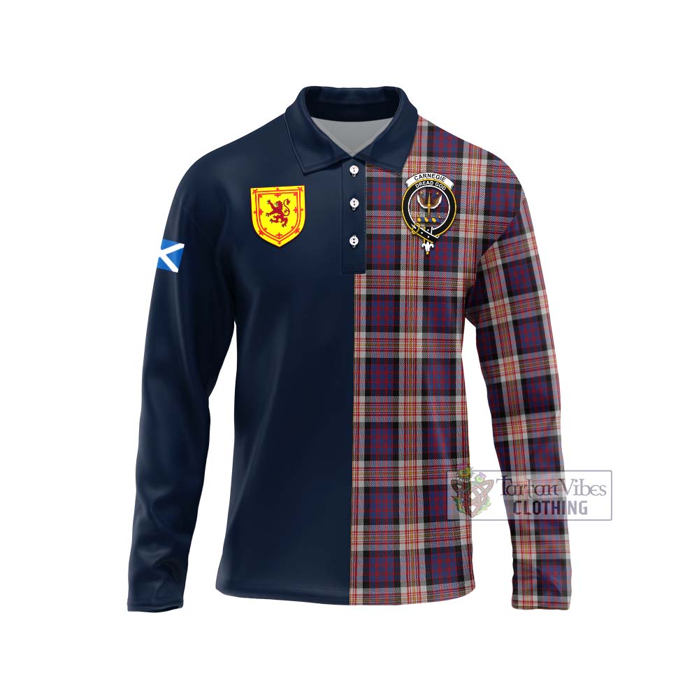 Carnegie Tartan Long Sleeve Polo Shirt Alba with Scottish Lion Royal Arm Half Style Unisex - Tartan Vibes Clothing
