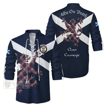 Carnegie Tartan Lion Rampant Ghillie Kilt Shirt Proudly Display Your Heritage with Alba Gu Brath and Clan Name Men - Tartan Vibes Clothing