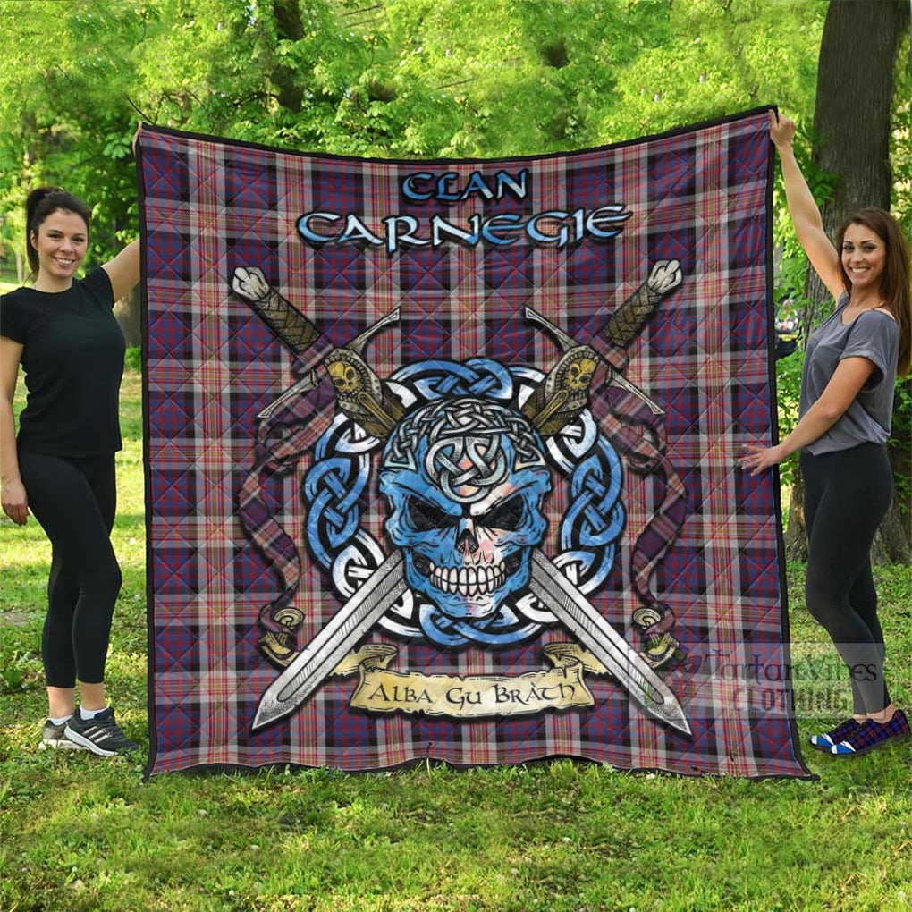 Carnegie Tartan Quilt with Celtic Skull Alba Gu Brath Style Super King Quilt 91" x 110" - Tartan Vibes Clothing