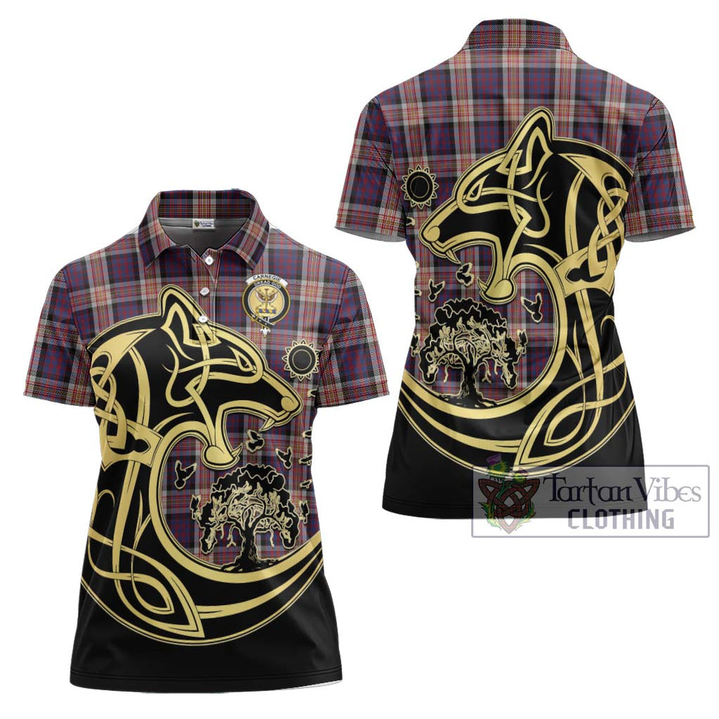 Carnegie Tartan Women's Polo Shirt with Family Crest Celtic Wolf Style Women - Tartan Vibes Clothing