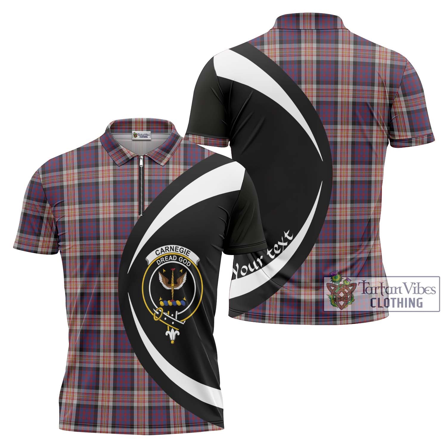 Carnegie Tartan Zipper Polo Shirt with Family Crest Circle Style Unisex - Tartan Vibes Clothing