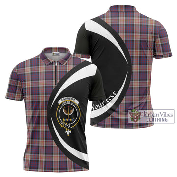 Carnegie Tartan Zipper Polo Shirt with Family Crest Circle Style Unisex - Tartan Vibes Clothing