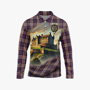 Carnegie Tartan Family Crest Long Sleeve Polo Shirt with Scottish Ancient Castle Style Unisex - Tartan Vibes Clothing