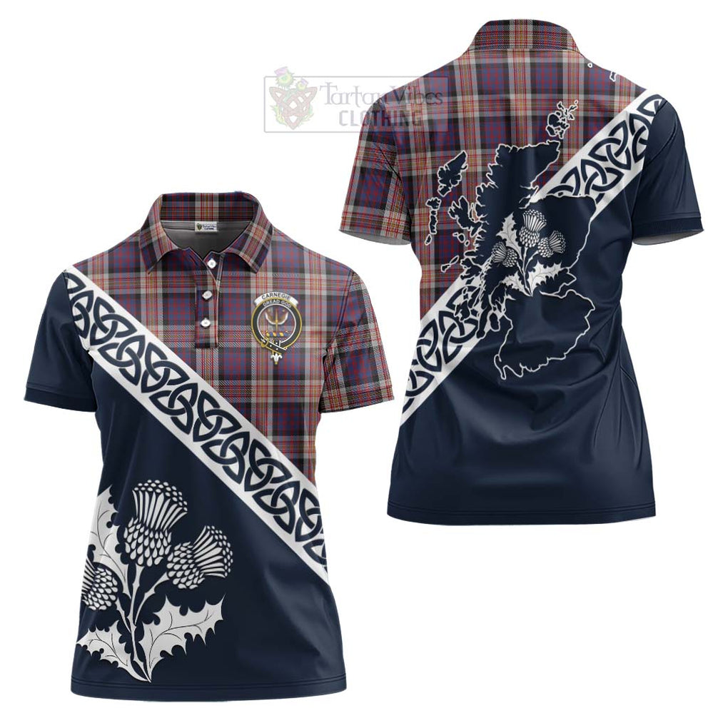 Carnegie Tartan Women's Polo Shirt Featuring Thistle and Scotland Map Women - Tartanvibesclothing Store