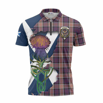 Tartan Vibes Clothing Carnegie Tartan Family Crest Zipper Polo Shirt Scottish Thistle Celtic Inspired