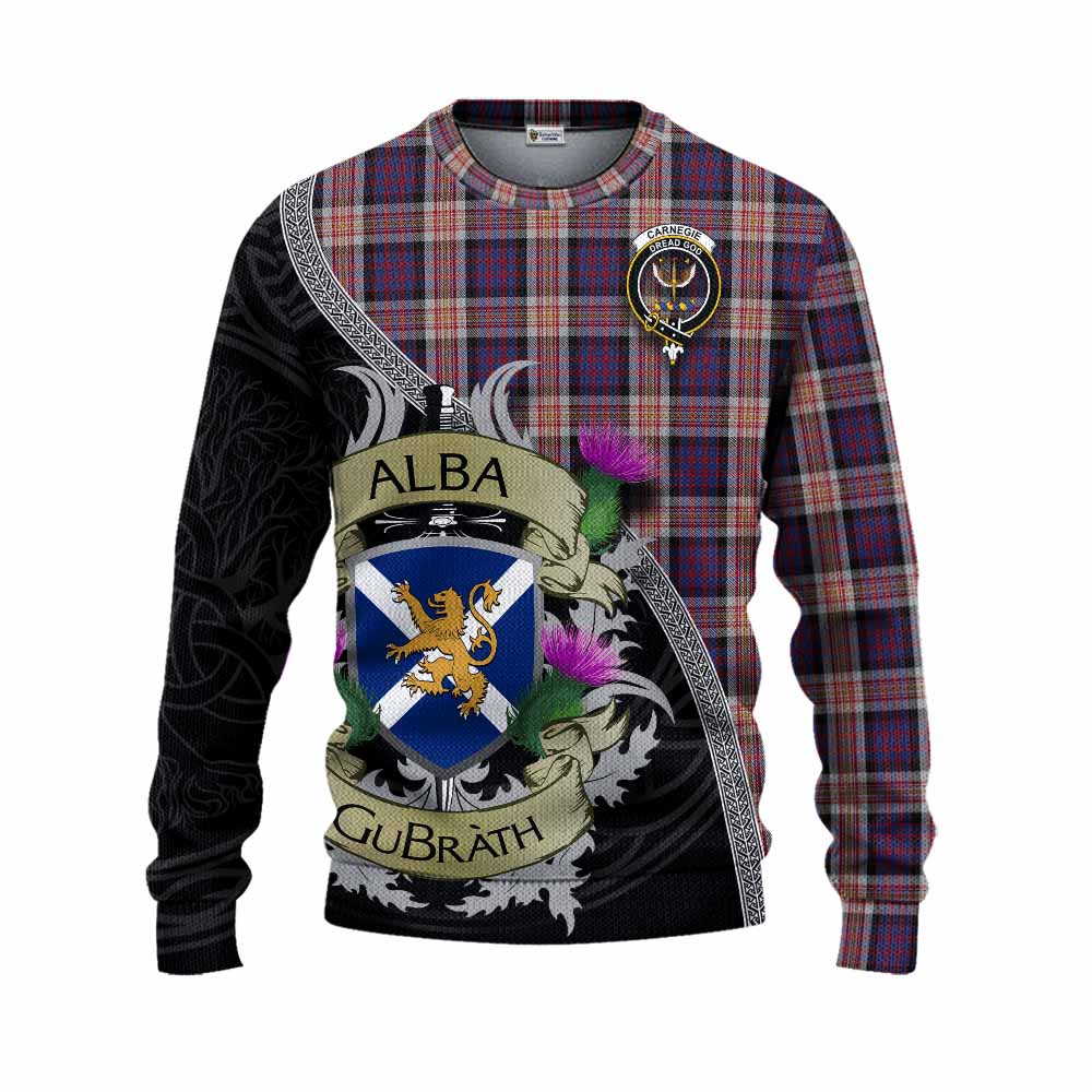 Carnegie Tartan Family Crest Knitted Sweater Lion Rampant Royal Thistle Shield Celtic Inspired Unisex - Tartan Vibes Clothing
