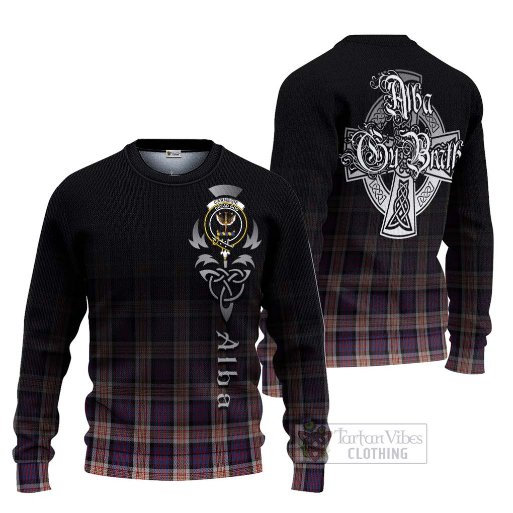 Carnegie Tartan Ugly Sweater Featuring Alba Gu Brath Family Crest Celtic Inspired Unisex - Tartan Vibes Clothing