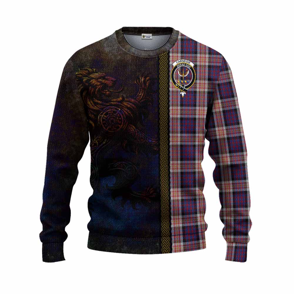 Carnegie Tartan Family Crest Knitted Sweater Alba Gu Brath Be Brave Lion Ancient Style Unisex - Tartan Vibes Clothing