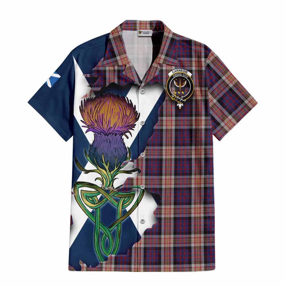 Tartan Vibes Clothing Carnegie Tartan Family Crest Short Sleeve Button Shirt Scottish Thistle Celtic Inspired