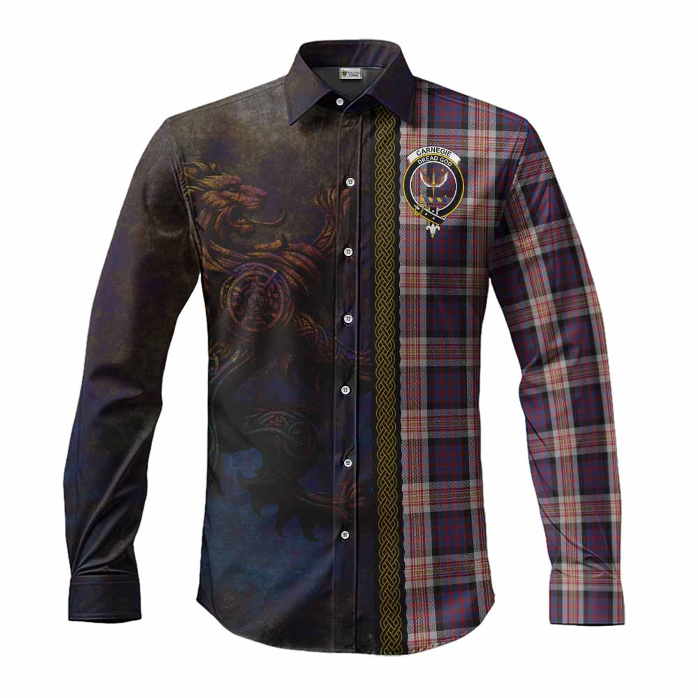 Carnegie Tartan Family Crest Long Sleeve Button Shirt Alba Gu Brath Be Brave Lion Ancient Style Men's Shirt S - Tartan Vibes Clothing