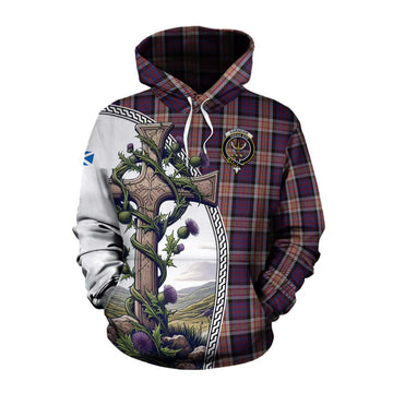 Carnegie Tartan Cotton Hoodie with Family Crest and St. Andrew's Cross Accented by Thistle Vines Pullover Hoodie XS - Tartan Vibes Clothing