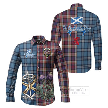 Carnegie Tartan Long Sleeve Button Shirt Happy St. Andrew's Day Half Tartan Style Men's Shirt S - Tartan Vibes Clothing