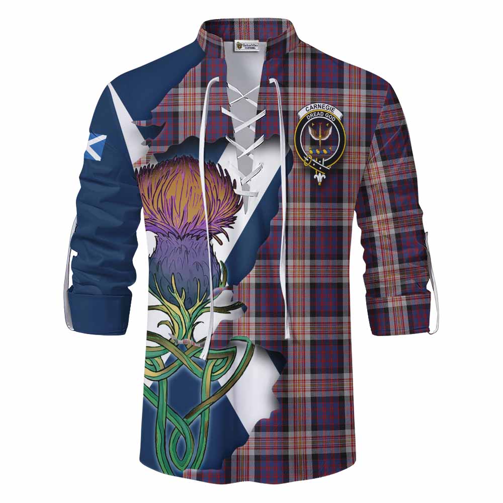 Tartan Vibes Clothing Carnegie Tartan Family Crest Ghillie Kilt Shirt Scottish Thistle Celtic Inspired
