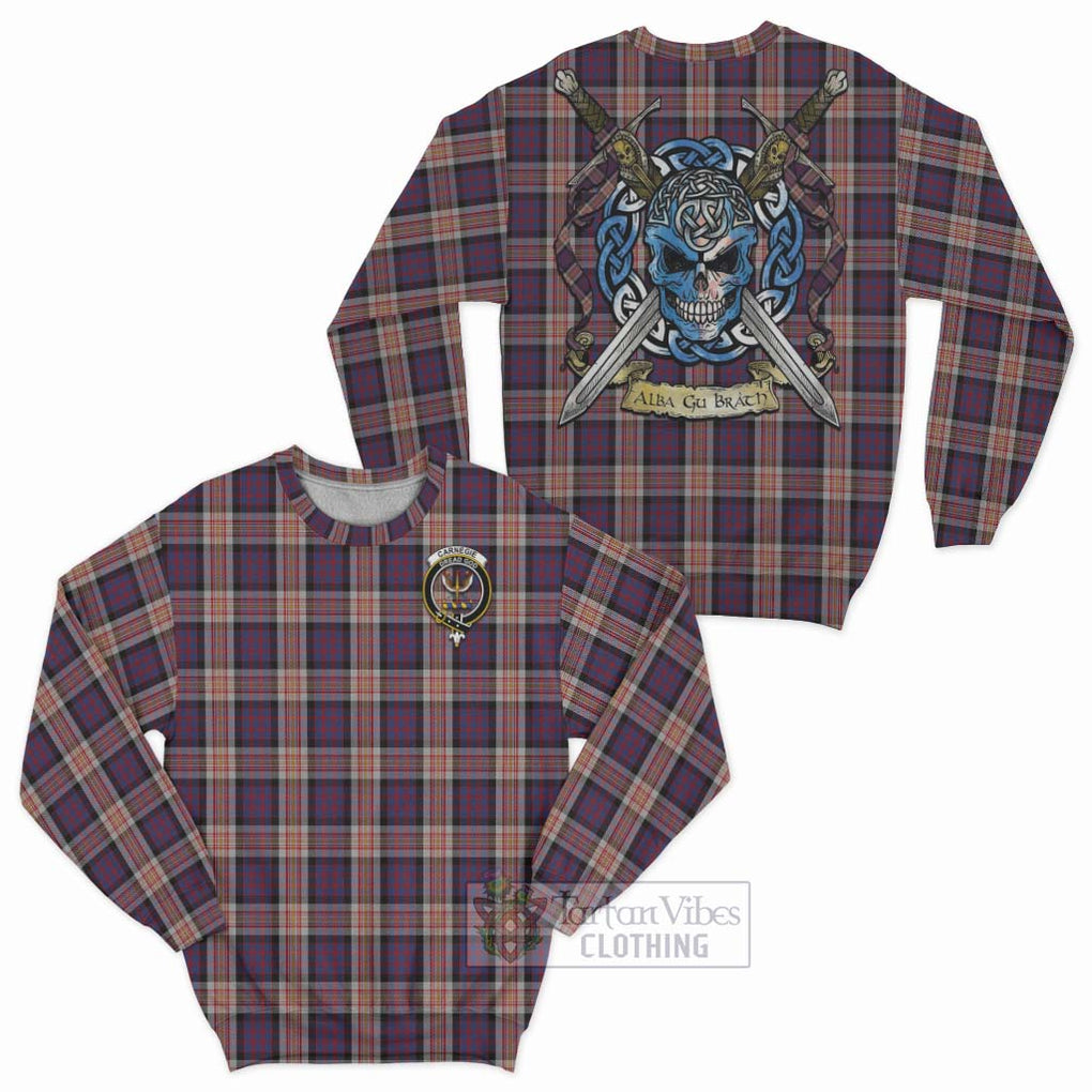 Carnegie Tartan Sweatshirt with Family Crest Celtic Skull Style Unisex - Tartan Vibes Clothing