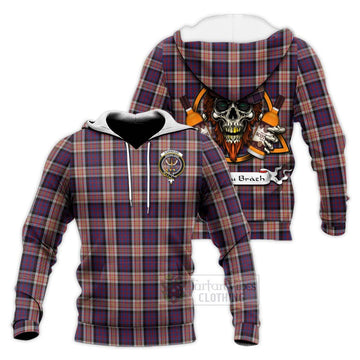 Carnegie Tartan Knitted Hoodie with Family Crest and Bearded Skull Holding Bottles of Whiskey Unisex Knitted Pullover Hoodie - Tartan Vibes Clothing