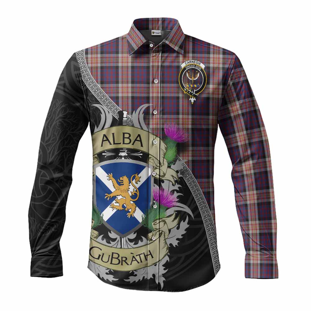 Carnegie Tartan Family Crest Long Sleeve Button Shirt Lion Rampant Royal Thistle Shield Celtic Inspired Men's Shirt S - Tartan Vibes Clothing