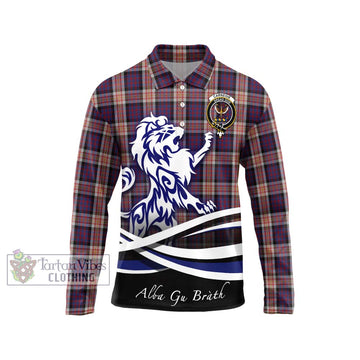 Carnegie Tartan Long Sleeve Polo Shirt with Alba Gu Brath Regal Lion Emblem Unisex - Tartan Vibes Clothing