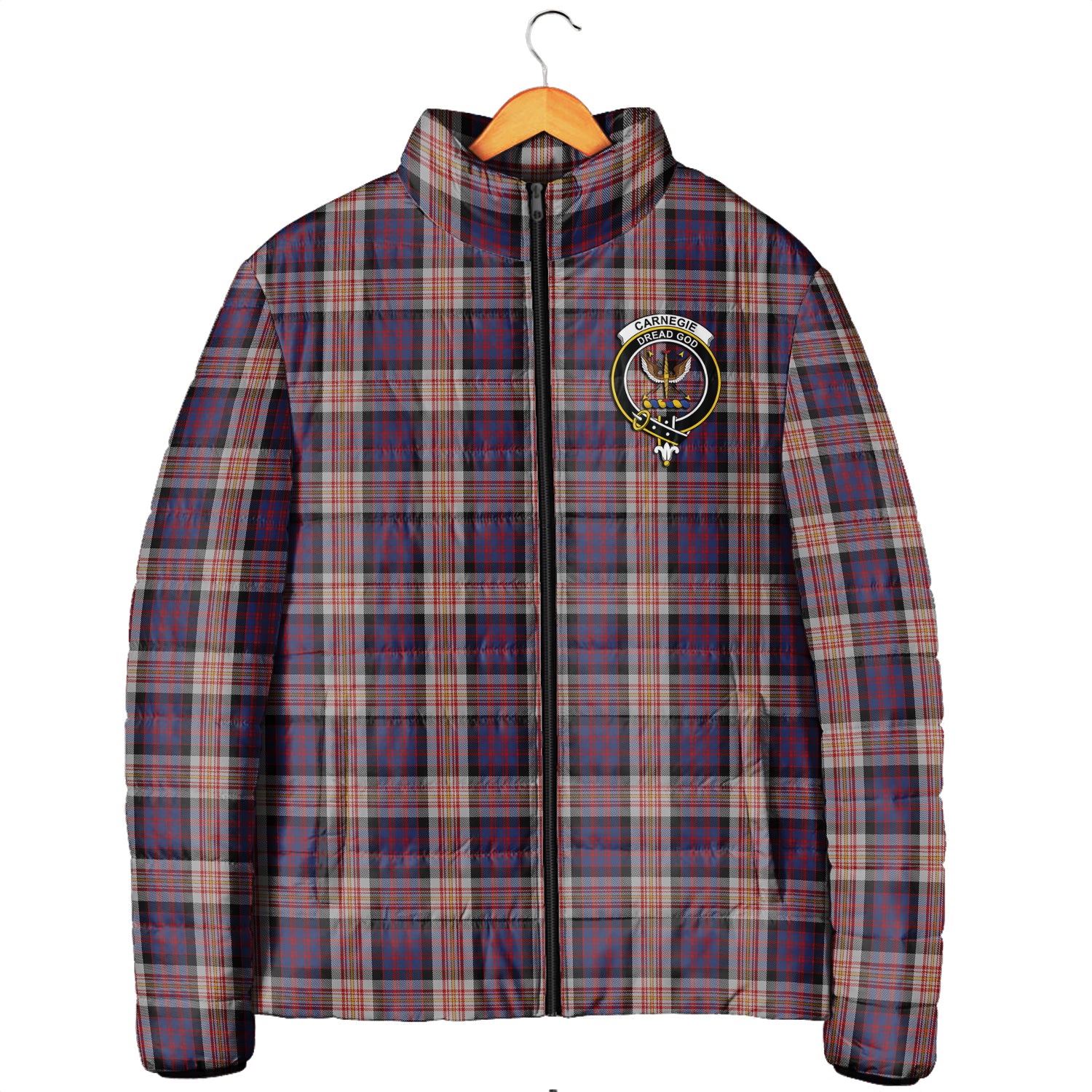 Carnegie Tartan Padded Jacket with Family Crest Men's Padded Jacket - Tartan Vibes Clothing