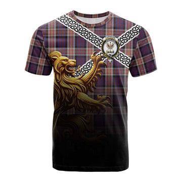 Tartan Vibes Clothing Carnegie Crest Tartan Cotton T-shirt with Golden Lion Emblem Celtic Style