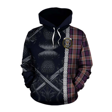 Carnegie Tartan Cotton Hoodie with Family Crest Cross Sword Thistle Celtic Vibes Pullover Hoodie XS - Tartan Vibes Clothing