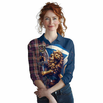 Carnegie Tartan Family Crest Women's Casual Shirt with Scottish Majestic Lion Female - Tartan Vibes Clothing