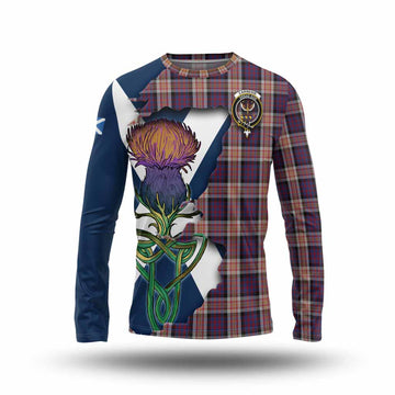 Tartan Vibes Clothing Carnegie Tartan Family Crest Long Sleeve T-Shirt Scottish Thistle Celtic Inspired