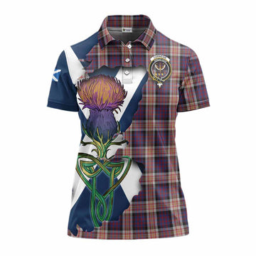 Tartan Vibes Clothing Carnegie Tartan Family Crest Women's Polo Shirt Scottish Thistle Celtic Inspired