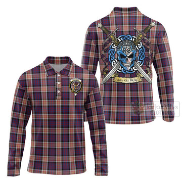 Carnegie Tartan Long Sleeve Polo Shirt with Family Crest Celtic Skull Style Unisex - Tartan Vibes Clothing