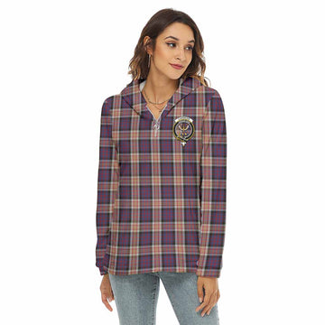 Carnegie Tartan Women's Borg Fleece Hoodie with Half Zip with Family Crest Female - Tartan Vibes Clothing