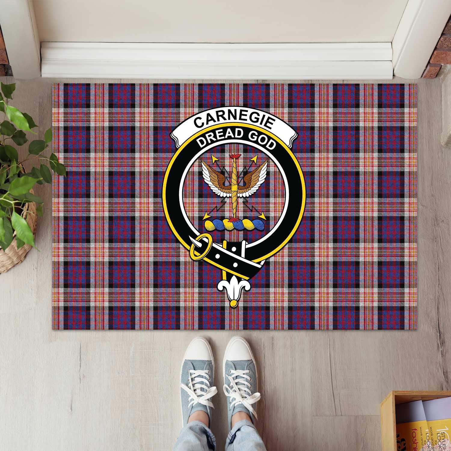 Carnegie Tartan Rubber Doormat with Family Crest L 60*90cm - Tartan Vibes Clothing