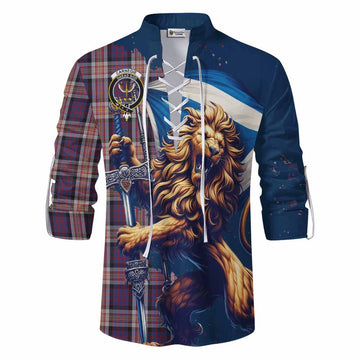 Carnegie Tartan Family Crest Ghillie Kilt Shirt with Scottish Majestic Lion Men - Tartan Vibes Clothing