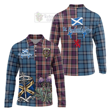 Carnegie Tartan Long Sleeve Polo Shirt Happy St. Andrew's Day Half Tartan Style Unisex - Tartan Vibes Clothing