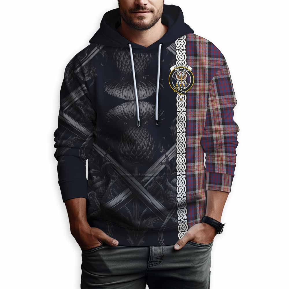 Carnegie Tartan Hoodie with Family Crest Cross Sword Thistle Celtic Vibes Pullover Hoodie - Tartan Vibes Clothing